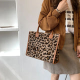 Retro Cow Leopard Print PU Leather Plush Women Handbags