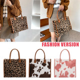 Vintage Cow Leopard Print Plush Crossbody Bag Autumn Winter Handbag