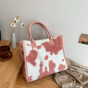 Vintage Cow Leopard Print Plush Crossbody Bag Autumn Winter Handbag