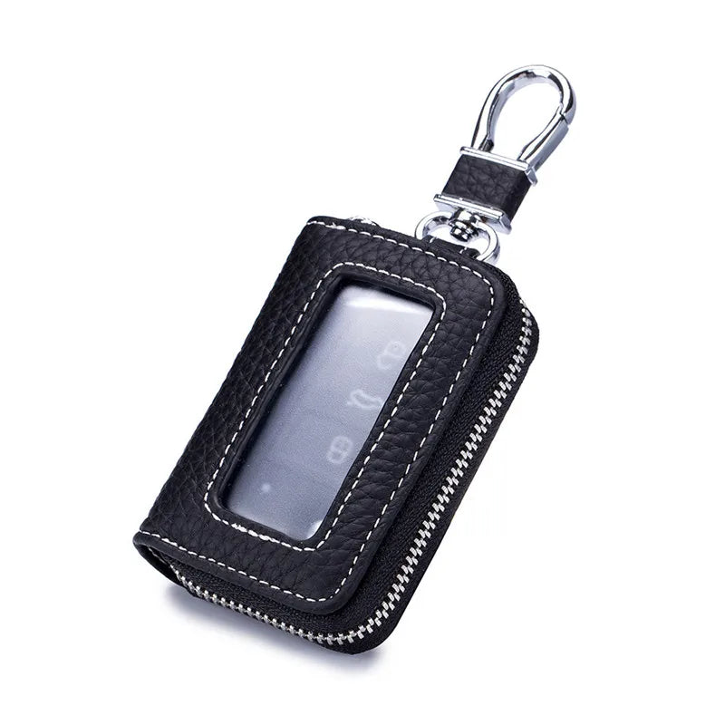 Cowhide Car Keys Holder Wallets Mini Zipper Keychain Organizer Pouch