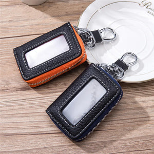 Cowhide Car Keys Holder Wallets Mini Zipper Keychain Organizer Pouch