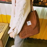 Corduroy Handbags Women Tote Shoulder Bag Large Capacity Shopping Bags