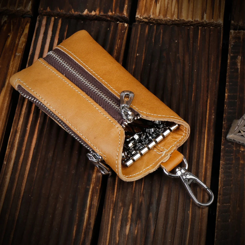 Leather Male Key Holder Organizer Housekeeper Keychain Purse Key Ring Bag