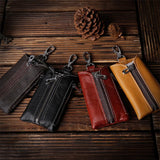 Leather Male Key Holder Organizer Housekeeper Keychain Purse Key Ring Bag