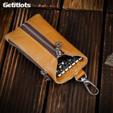 Leather Male Key Holder Organizer Housekeeper Keychain Purse Key Ring Bag