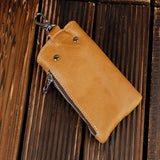 Leather Male Key Holder Organizer Housekeeper Keychain Purse Key Ring Bag