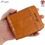 Top Cow Leather Zipper Wallet For Men Short Purse With Passport Holder