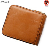 Top Cow Leather Zipper Wallet For Men Short Purse With Passport Holder