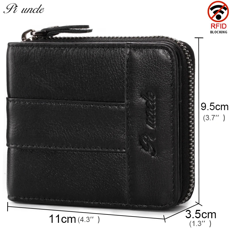 Top Cow Leather Zipper Wallet For Men Short Purse With Passport Holder
