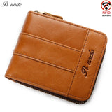 Top Cow Leather Zipper Wallet For Men Short Purse With Passport Holder