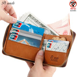 Top Cow Leather Zipper Wallet For Men Short Purse With Passport Holder