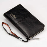 Men's Long Zipper Leather Clutch Bag Multi-function Wallet