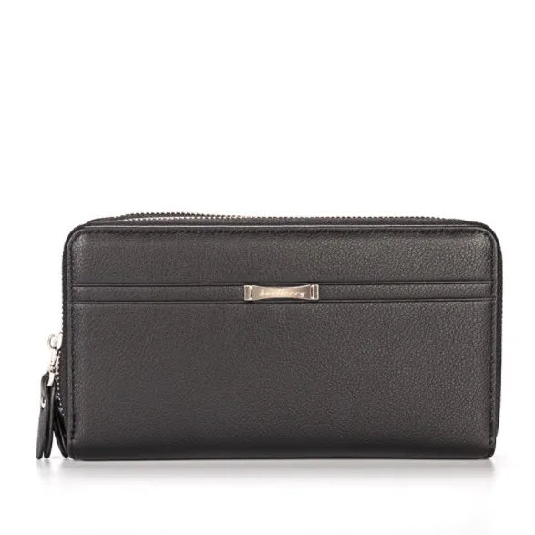 Men's Leather Double Zipper Long Wallet Clutch Handy Bags