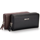 Men's Leather Double Zipper Long Wallet Clutch Handy Bags