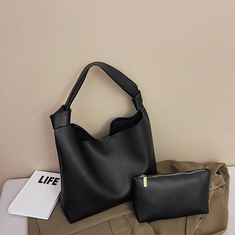 Soft Leather Women Bag Knotted Shoulder Handbag Tote Large Capacity