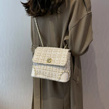 Tweed Weave Plaid Crossbody Bag Chain Flap Shoulder Handbag