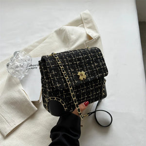Tweed Weave Plaid Crossbody Bag Chain Flap Shoulder Handbag
