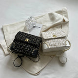 Tweed Weave Plaid Crossbody Bag Chain Flap Shoulder Handbag