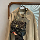 Tweed Weave Plaid Crossbody Bag Chain Flap Shoulder Handbag