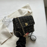 Tweed Weave Plaid Crossbody Bag Chain Flap Shoulder Handbag