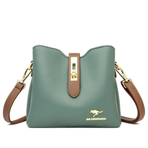 Women Bucket Shoulder Bag Crossbody PU Leather Kangaroo Handbag