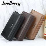 Pu Leather Men's Clutch Wallet Double Zip Long Purse Money Bag