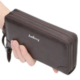Pu Leather Men's Clutch Wallet Double Zip Long Purse Money Bag
