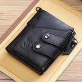 TopFight Leather Men Wallet Zipper Button Male Money Purse Belt Chain