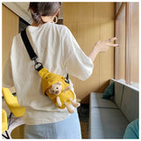Lovely Bear Bag Canvas Chest Bag Student Crossbody Bag