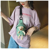 Lovely Bear Bag Canvas Chest Bag Student Crossbody Bag