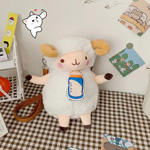 Cartoon Sheep Messenger Bag Plush Doll Student Bag