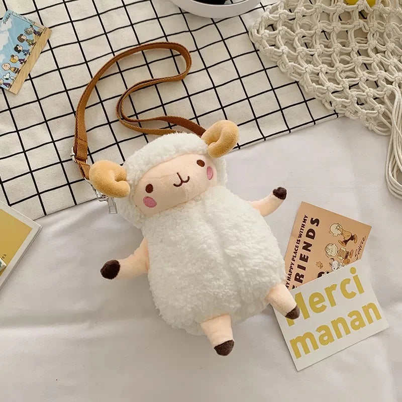 Cartoon Sheep Messenger Bag Plush Doll Student Bag