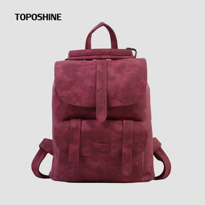Solid Hasp Female Bag PU Leather Backpack
