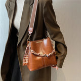 Vintage Crossbody Bag PU Leather Handbags Wide Strap Small Shoulder Bags