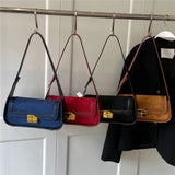 Retro Nubuck Shoulder Bag with Wide Strap for Women Winter Female Purse