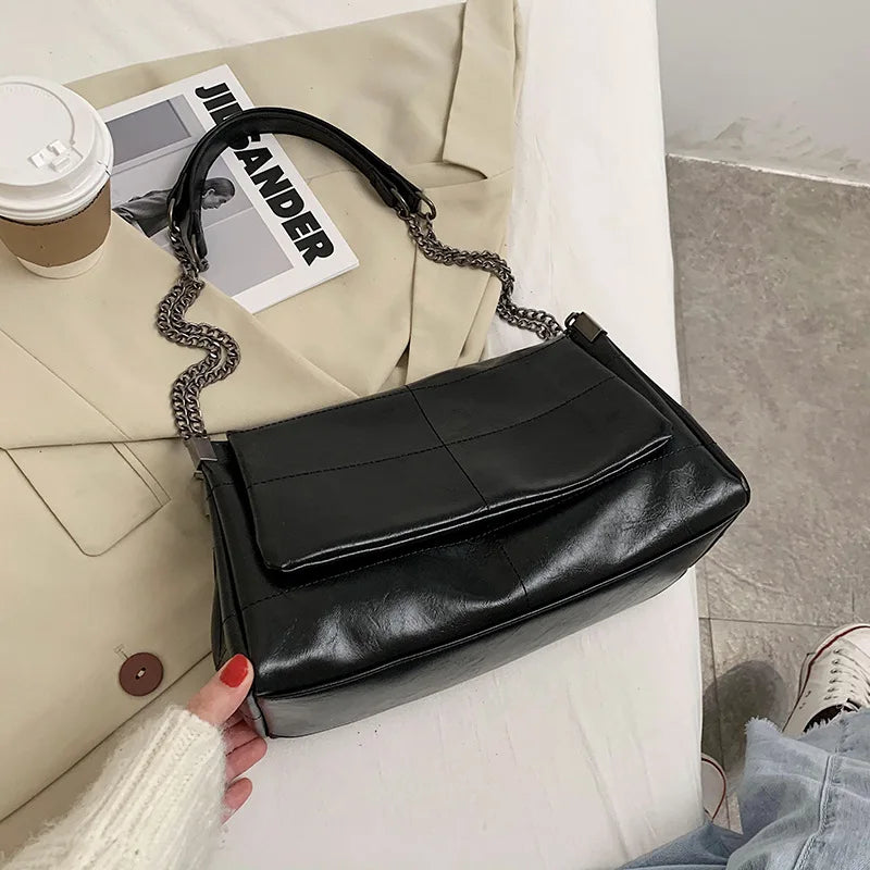 Tote Bag Women PU Leather High Capacity Chain Shoulder Crossbody Bag