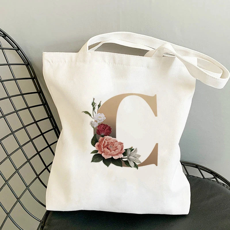 Custom Flower Letter Bucket Name Anime Tote Bag