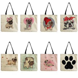 Dog Print Eco Reusable Shoulder Bag High Capacity Handbag