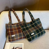 Plaid Wool Shoulder Bag Large Capacity Soft Handbag