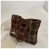 Plaid Wool Shoulder Bag Large Capacity Soft Handbag
