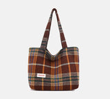 Plaid Wool Shoulder Bag Large Capacity Soft Handbag