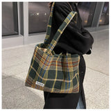 Plaid Wool Shoulder Bag Large Capacity Soft Handbag