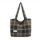 Plaid Wool Shoulder Bag Large Capacity Soft Handbag