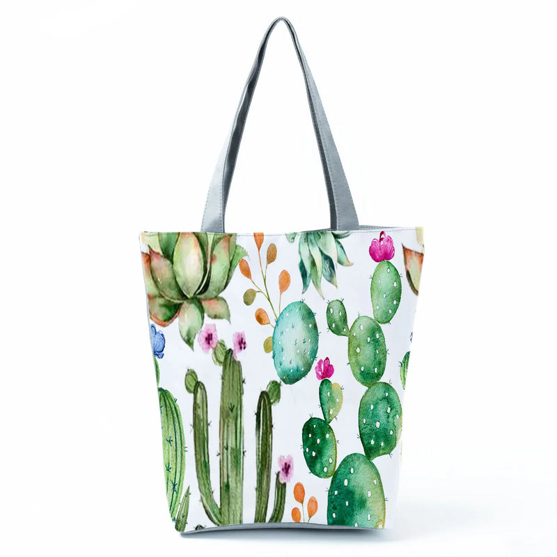 Botanical Flower Print Tote Bag Large Capacity School Teacher Gift Shopping Bag