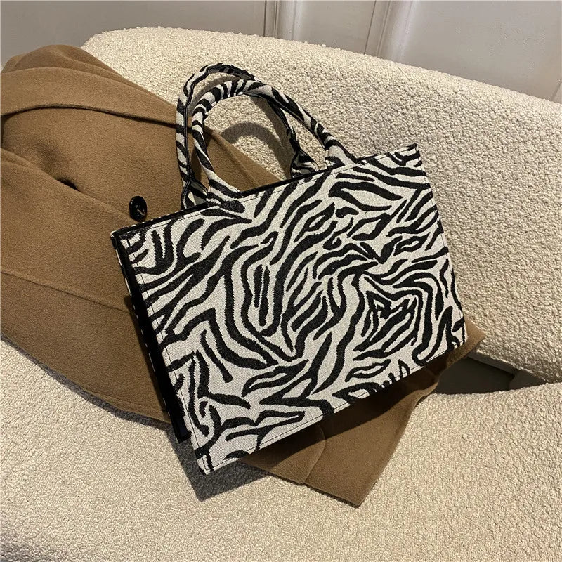Striped Vintage Top Handle Shopper Bag Large Capacity PU Leather Handbags