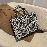 Striped Vintage Top Handle Shopper Bag Large Capacity PU Leather Handbags