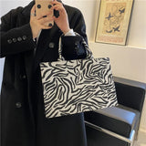 Striped Vintage Top Handle Shopper Bag Large Capacity PU Leather Handbags