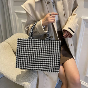Striped Vintage Top Handle Shopper Bag Large Capacity PU Leather Handbags