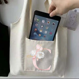 Girly Pink Letter Print Tote Bag Canvas Shoulder Handbag with Pockets