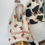 Canvas Shoulder Bag Smiley Cow Print Large Capacity Handbags